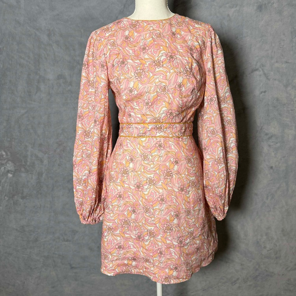 Keepsake The Label Size S Floral Mini Dress Long Sleeve Retro Pink Fit & Flare